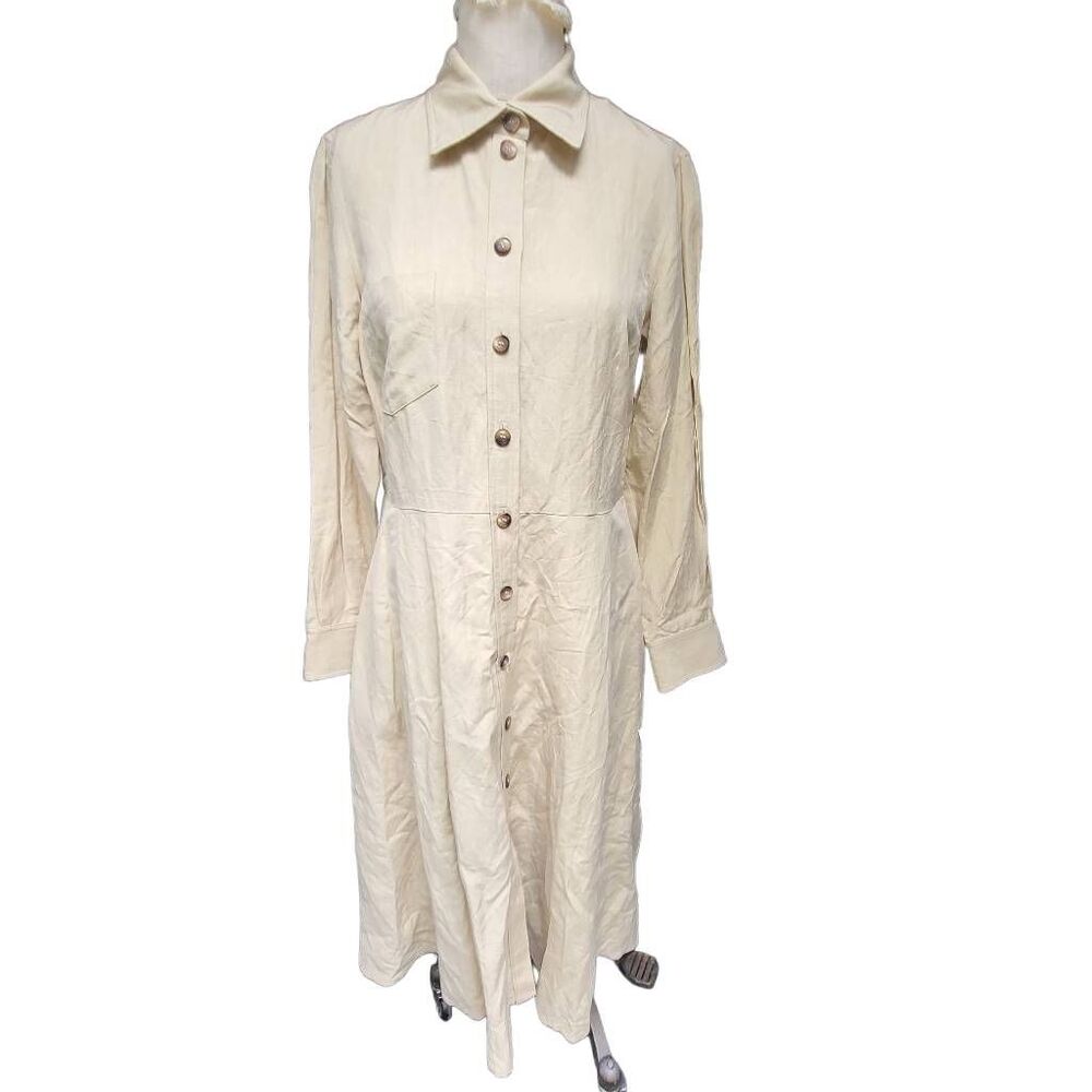 NWT Anne Klein New York Silk & Linen Fit & Flare Shirt Dress